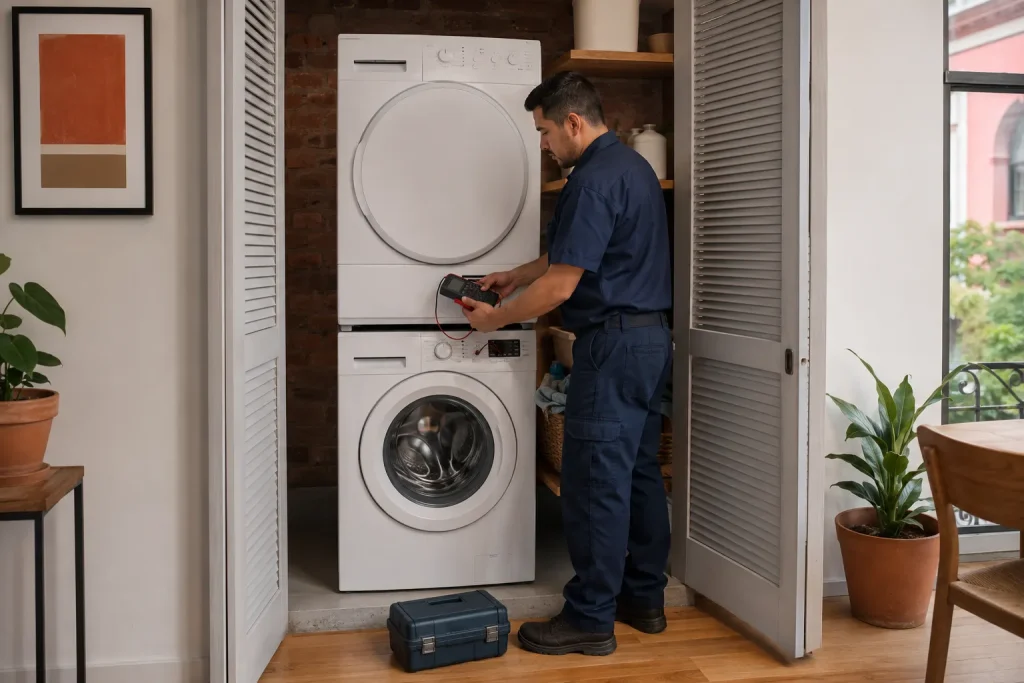 Técnico diagnosticando un centro de lavado en un domicilio de Cuauhtémoc