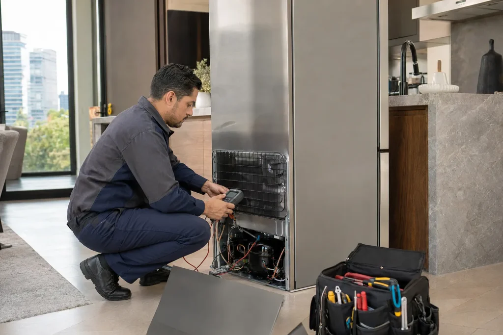 Técnico realizando reparación de refrigerador a domicilio en Miguel Hidalgo, CDMX