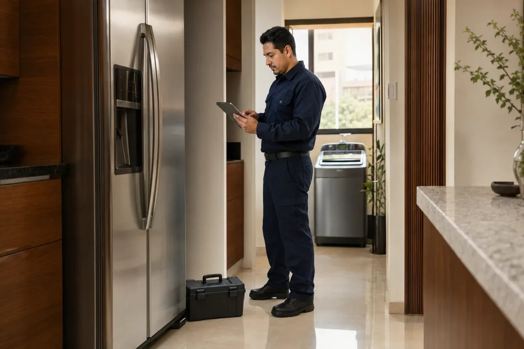 Técnico revisando una lavadora de carga superior en Miguel Hidalgo, CDMX